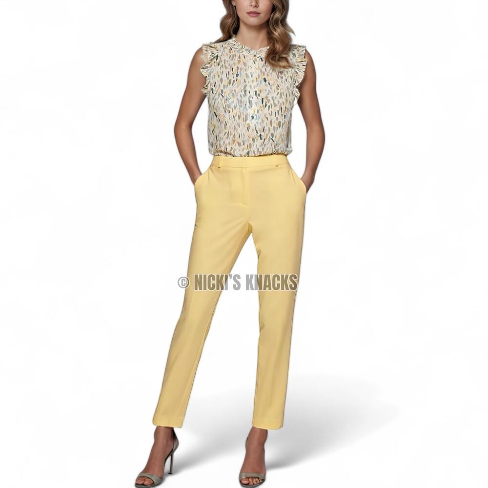 DKNY Essex Slim Ankle Pants Yellow Stretch Dress Trouser Workwear Modern Size 14 - Picture 12 of 13